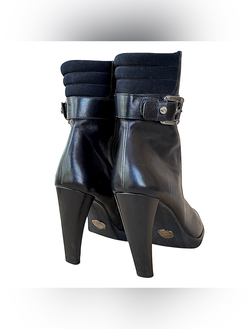 STUART WEITZMAN Black Leather & Crepe Zip Platform Ankle Boots - Picture 11 of 13